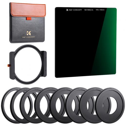 100x100mm Square Filter Kit ND1000 Square Filter + Metal Filter Holder + 8pcs Adapter Rings for DSLR (SN25T1) 100x100mm Square Filter Kit ND1000 Square Filter + Metal Filter Holder + 8pcs Adapter Rings for DSLR (SN25T1)